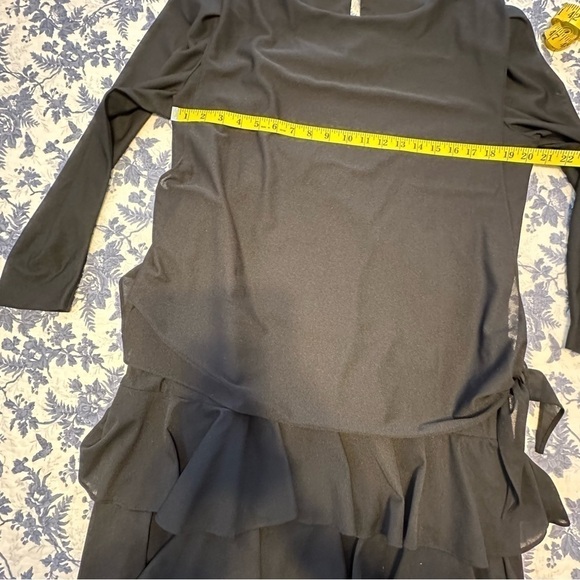 T Fe Vtg. Stunning Polyester Three Tiered Side Tie Long Sheer Sleeve Dress Sz 16 - Picture 16 of 16